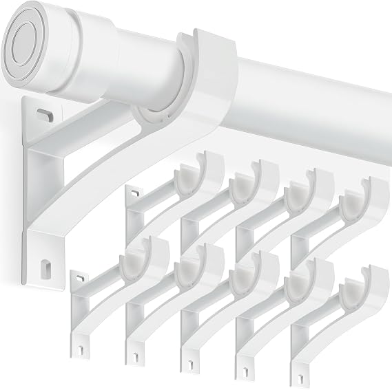 KOLAKO Curtain Rod Bracket, 10 Pack Heavy Duty Holders, White Hooks Hangers for Wall, Drapery Support Brackets for 1 Inch Drape Poles