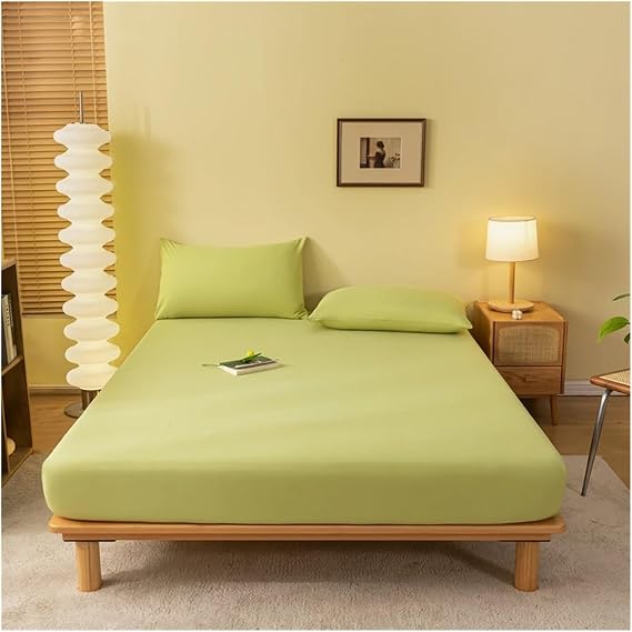 Fitted Sheet Fitted Sheet Solid Color Mattress Cover With Elastic Band Bed Sheet Single Double Queen Size Bedsheet Fit Sheet(Cao lv,120x200x20cm 1Piece)