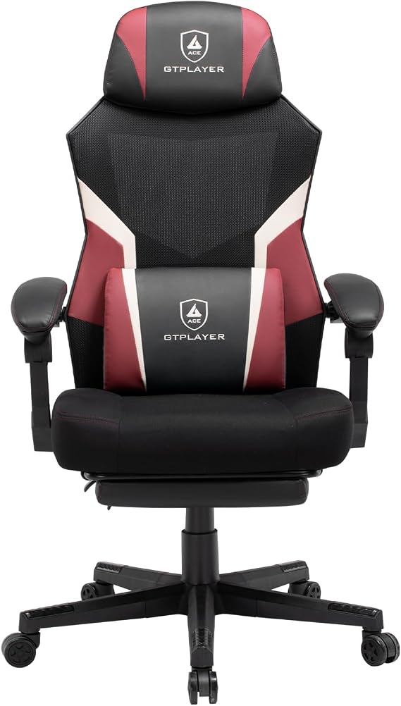 GTPLAYER Gaming Chair with Footrest Ergonomic Office Chair with Mesh Backrest Desk Chair Gaming Chair Made of Fabric for Home and Office Red