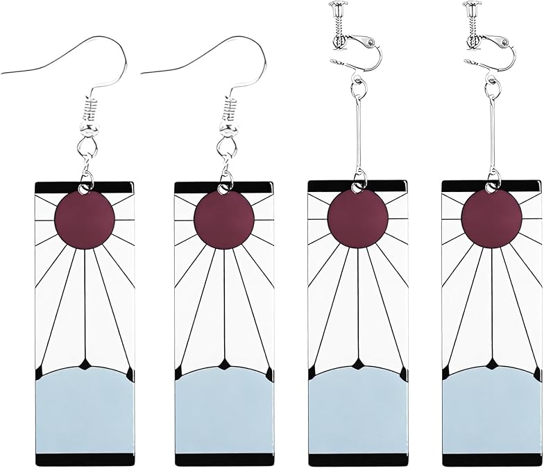 Tanjiro Earrings, Hanafuda Ear Hook and Clip for Men Women Anime Cosplay Merch