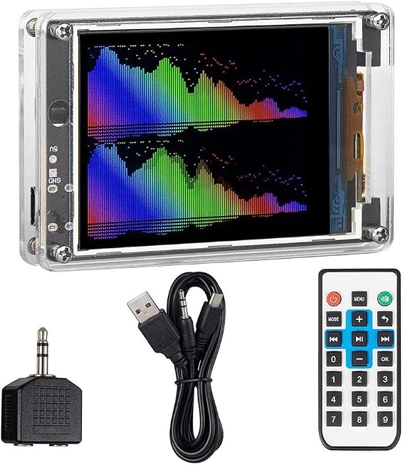 Music For Spectrum Visualizer Clock with Sound Level Metering MIC+LINE Input Support 6 Display Modes and 6 Brightness Levels for LCD