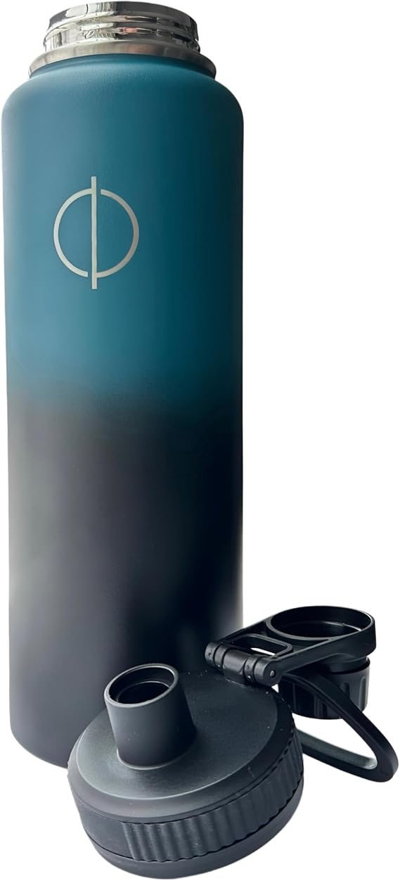 40 OZ Insulated Water Bottle | Vacuum-Insulated Stainless Steel Leakproof Reusable | Stays Hot Cold 12 Hours | For Office, School, Work, Travel, Car | Perfect for Coffee, Water, Tea (Aqua/Black)