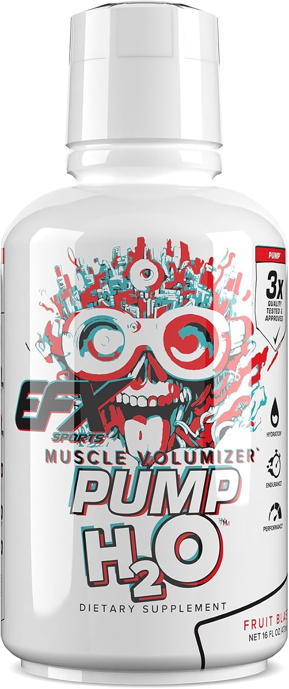 EFX Sports Pump H2O Muscle Volumizer | Clear Liquid Formula | 10g Pure Vegetable Glycerol | Buffered Taurine & Glycine | Zero Sugar | 16 Fl Oz (Fruit Blast)