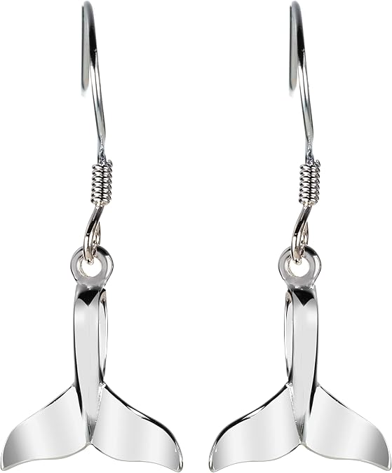 Sterling Silver Whale Tail Dangle Earrings, Nickle Free Hypoallergenic for Sensitive Skin, Aloha Hawaii Ocean Sealife Jewelry for Women, Gift Box Included