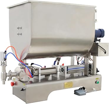 Pneumatic Paste Filling Machine 50-500ml Piston Filling Machine for Chili Sauce Peanut Butter with Heating Mixing 80L Hopper 304 Stainless Steel