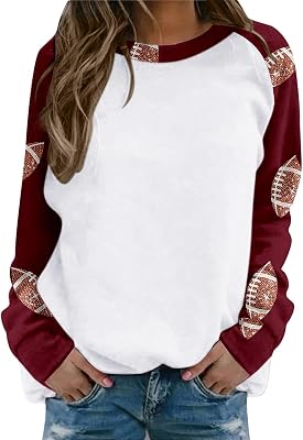 Football Sweatshirts for Women Game Day Shirt Graphic Print Shirts Long Sleeve Pullover Mom Sweatshirt