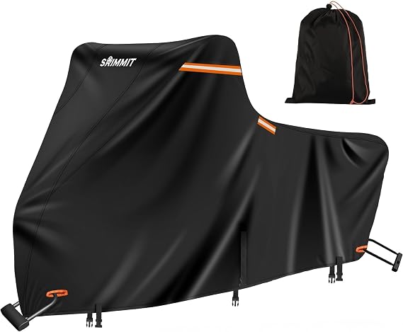 Motorcycle Cover Heavy Duty, 420D Motorcycle Cover Waterproof Outdoor with Nano Coating, 5 Reflective Strips and Air Vents, Dirtbike Cover (Black 3XL)