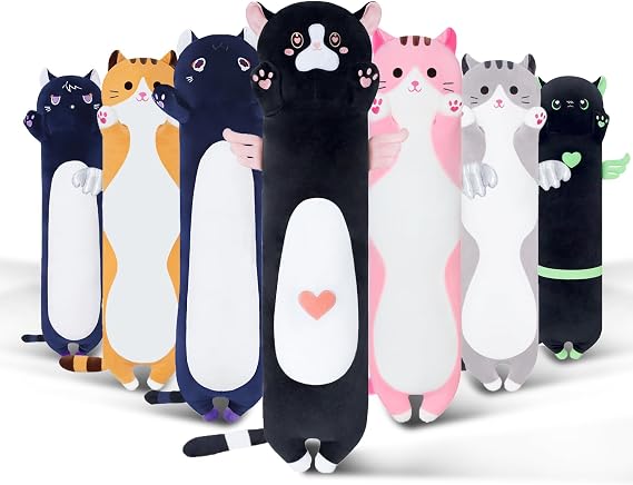 Long Cat Body Pillow for Kids, Cute Cat Stuffed Animals Gifts for Girls, Long Cat Plush Toy for Birthday, Soft Cat Plushies Pillow (AngelCat Pink, 43.3in/110cm)