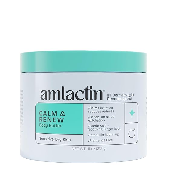 AmLactin Calm & Renew Body Butter, Sensitive Dry Skin, 11 oz | Rich body butter with lactic acid and ginger root exfoliates and moisturizes sensitive dry skin for softer, smoother skin.