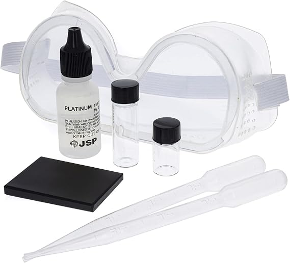 ToolTreaux Platinum Testing Kit with Safety Glasses Testing Stone Pipettes Glass Vials, 7pc
