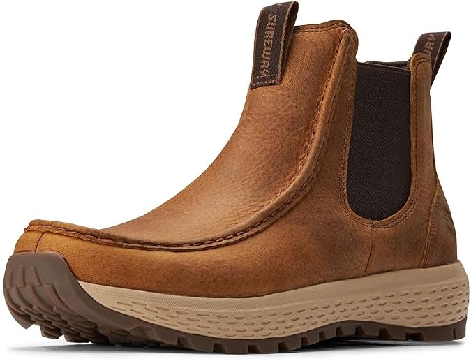 SUREWAY Men's Slip On Work Boots,Rugged Moc toe Casual Chelsea Shoes