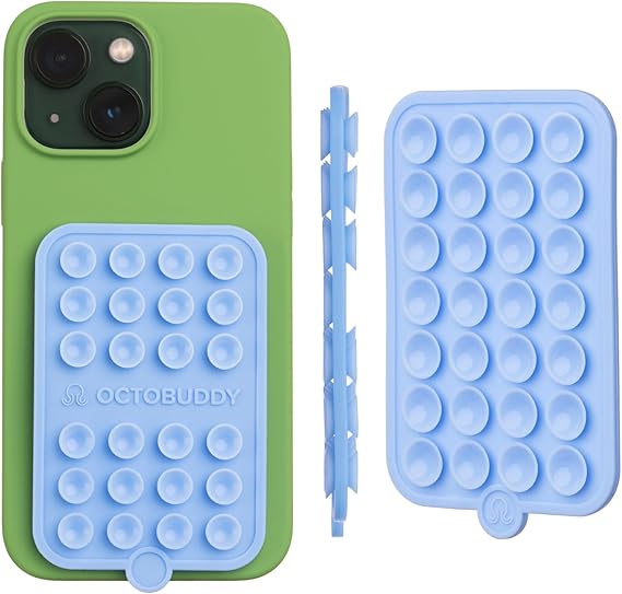 OCTOBUDDY Double - Silicone Double-Sided Suction Phone Case Detachable Mount - Hands-Free, Strong Grip Holder for Selfies & Videos - iPhone & Android Compatible - 2.5 x 3.75, Baby Blue Jay