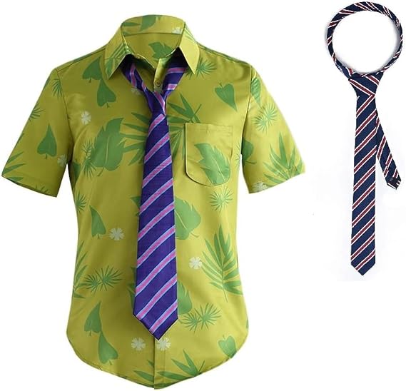 DAZCOS US Size Green Printed T-Shirt Tie for Mens Hawaiian Floral Shirts for Cosplay and St. Patrick's Day