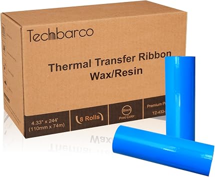 8 Rolls Wax/Resin Desktop Thermal Transfer Ribbons, 4.33" x 244'(110mm x 74m), 0.5Core, for Zebra Desktop Printer