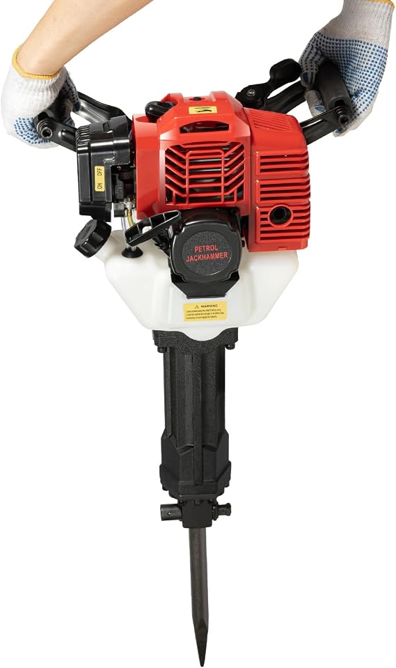 52CC 2 Stroke Gas Powered Demolition Hammer Modern Concrete Breaker Drill 1900W,6500r/min,1500Bpm,Visual Fuel Tank,Alloy Collet,Used for Concrete Breaking, Trenching, Wiring and in Gardens