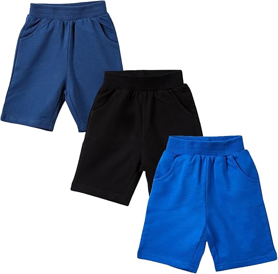 EISHOW 2-7T Toddler Boys Girls Cotton Pull on Shorts Baby Solid Color Summer Sport Active Shorts Beach Shorts Pocket Pants