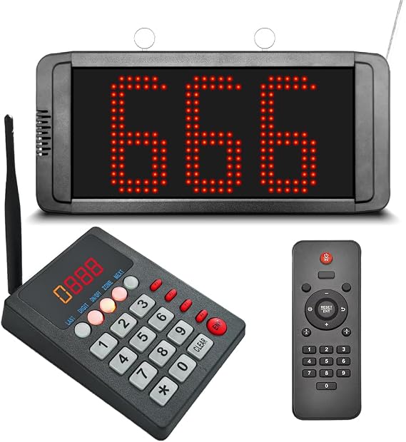 Wireless Queue Calling System Take a Number System 3-Dight Now Serving Number System with Voice Prompt for Restaurant Hospital Bank Waiting Line Management (1 Keypad + 1 Display)