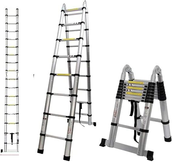 16.5FT/5M(2.5M+2.5M) Aluminum Telescoping Extension Ladder Portable Multi-Purpose Folding A-Frame Ladder Household Ladder (5M in Straight Line and 2.5M in A-Frame)