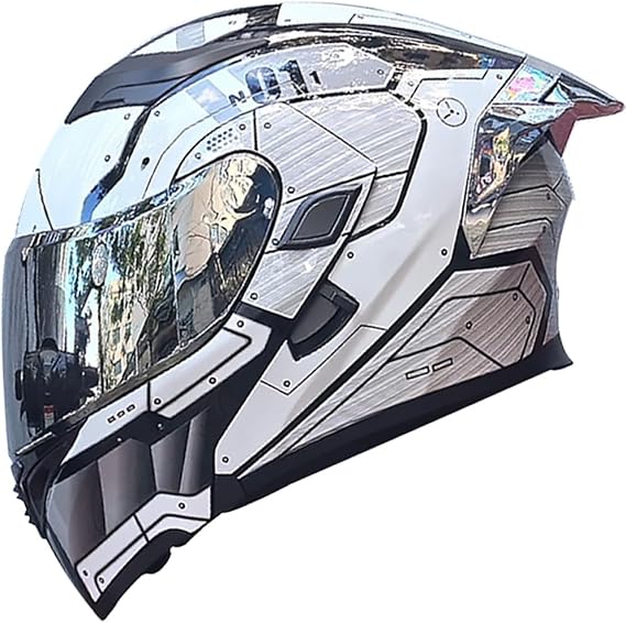 Flip Up Front Motorbike Helmet Bluetooth Slot Full Face Modular Motorcycle Helmet with Double Visor DOT/ECE Approved Helmet Chin Strap Crash Helmet for Men Women Bright Black