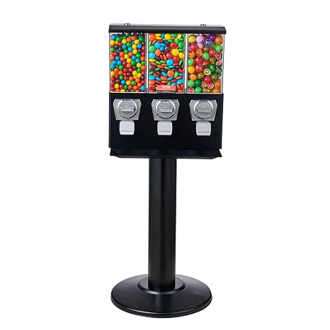 VEVOR Commercial Vending Machine, Triple Compartment Candy Dispenser with Iron Stand, Gumball and Candy Machine for Business, Coin Operated Gumball Bank for Toy Capsules Bouncy Balls Candy Nut, Black