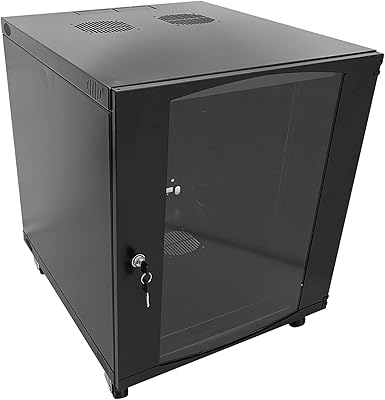 Raising Electronics 15U Server Cabinet Wall Mount Network Rack Enclosure with Caster Wheels, Includes 2 Fans and Lockable Glass Door, Network Cabinet 24 Deep, Server Rack for IT Equipment