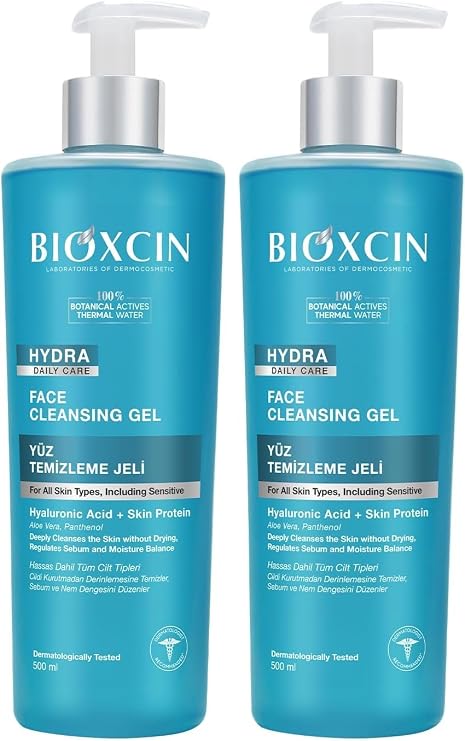 Bioxcin Hydra Yüz Temizleme Jeli – Hyalüronik Asitli, İpek Proteinli, Aloe Vera ve Pantenol İçerikli, Hassas Ciltler İçin, 500 ml (2 paketi)
