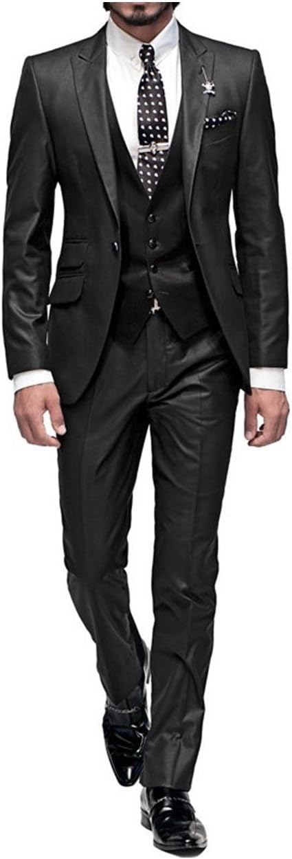 Men's One Button Suit Three Pieces Peak Lapel Wedding Groom Tuxedos Prom Casual