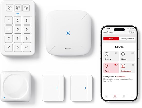X-Sense Smart Home Security System with App Alerts, Alexa Compatible, AS05 | Includes 1 Base Station, 2 Door Alarms, 1 Motion Alarm, 1 Keypad