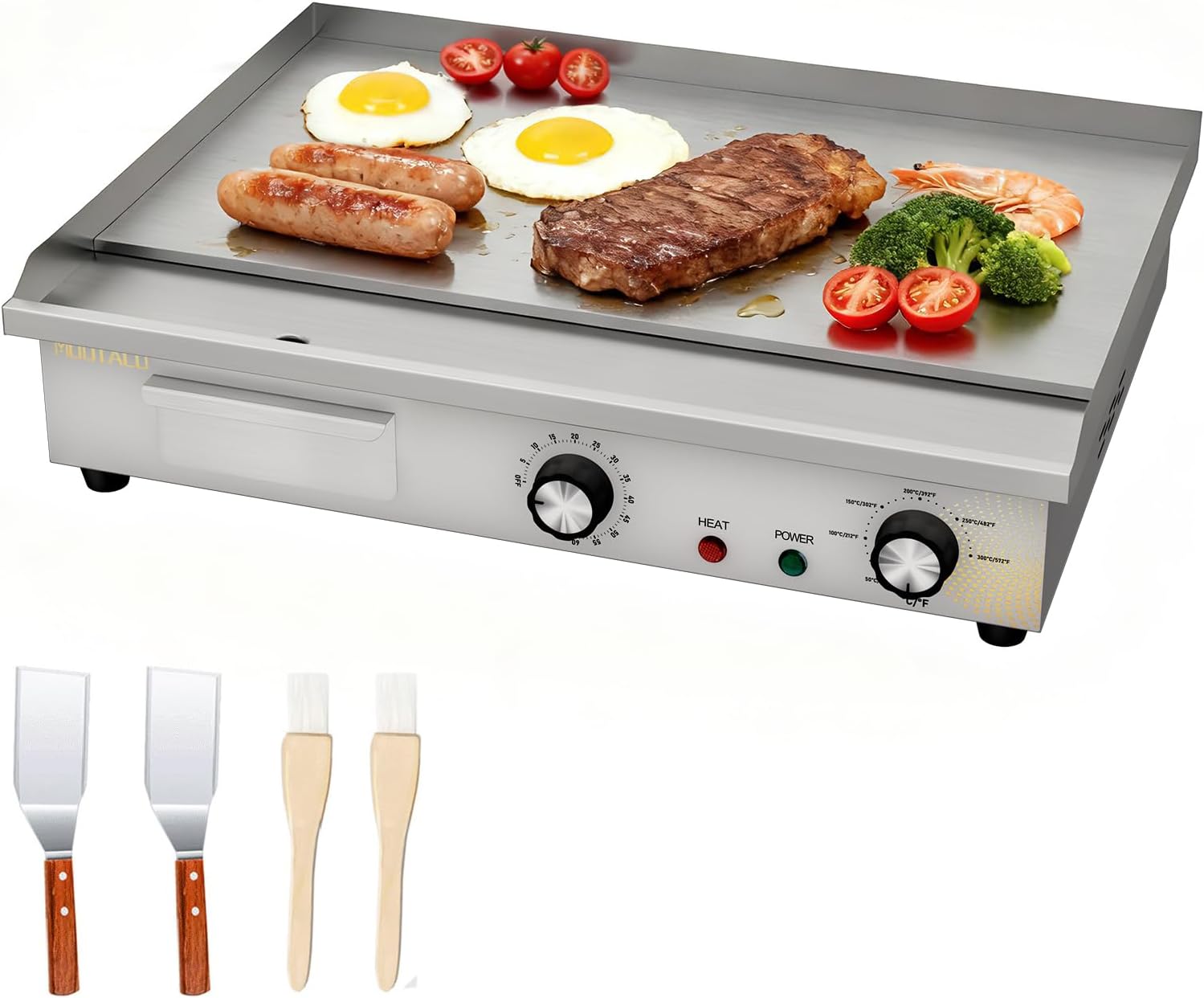 Commercial Electric Griddle,Countertop Flat Top Griddle with Timer,Stainless Steel Grill (54 x 30 cm)