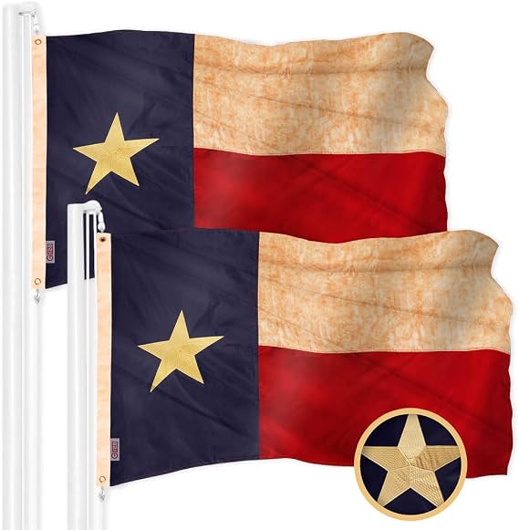 G128 2 Pack: Texas Tea-Stained Flag | 1x1.5 Ft | ToughWeave Pro Series Embroidered 420D Polyester | Embroidered Design, Indoor/Outdoor, Brass Grommets