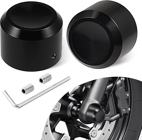 PBYMT Black Front Axle Nut Cover Caps CNC Compatible for Harley Softail Dyna Touring Road King Electra Street Glide Iron 883 XL 2002-2024