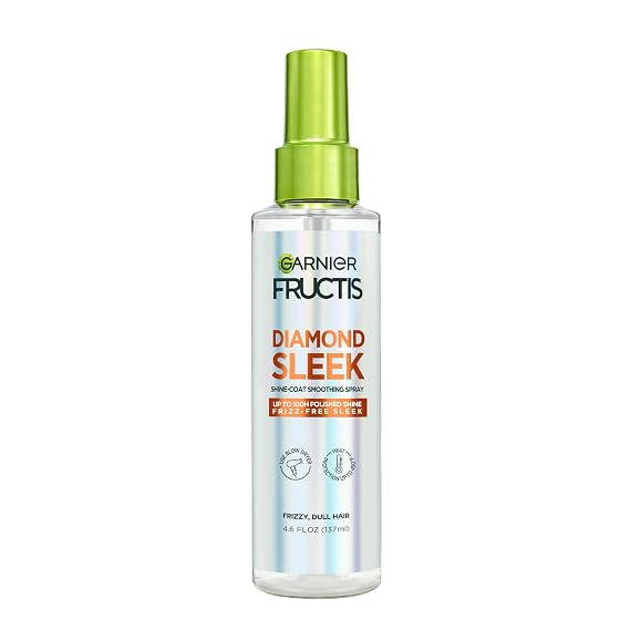 Garnier Fructis Diamond Sleek Hair Shine Spray, Up to 100-Hour Frizz Control, Heat Protectant up to 450F with Vegan Keratin Smoothing Complex and