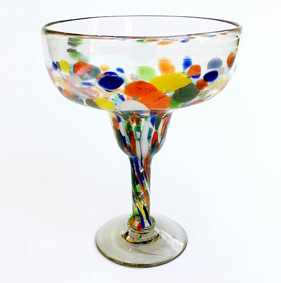 Clear & Confetti Large 14 oz Margarita Glasses (set of 4), Recycled Glass, Lead-free, Toxin-Free