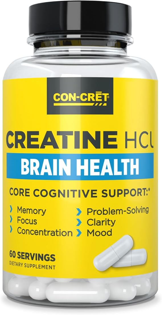 CON-CRET Creatine HCl for Brain Health Capsules Clinically Tested Support for Memory, Focus, Concentration, Problem-Solving, Clarity, and Mood.* | Made in USA (60 Day Supply)