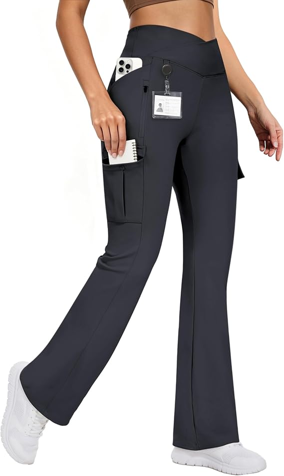 Casei Women's Yoga Flare Leggings with 5-Pockets High Waisted Cargo Pants