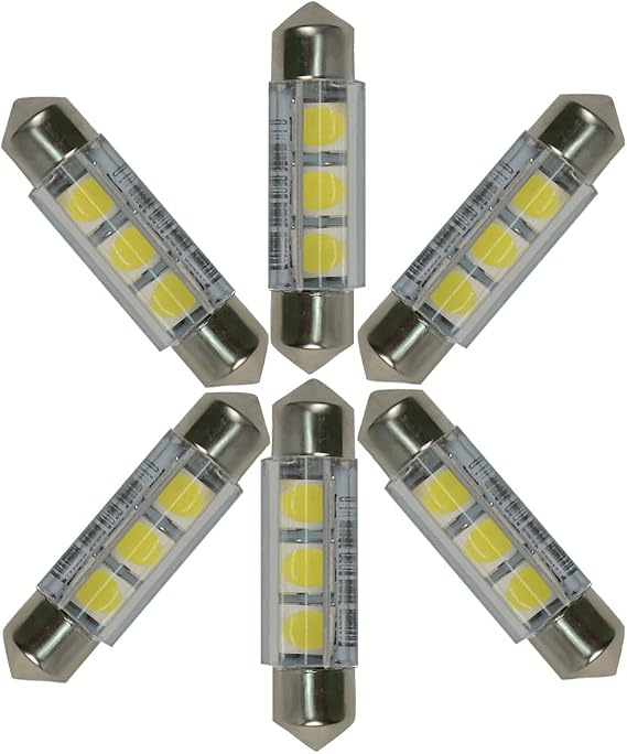 6pcs 43mm 44mm 3SMD LED 5050 211 Car Nature White 4000~4500K Festoon Dome Map Interior Light DC 12V
