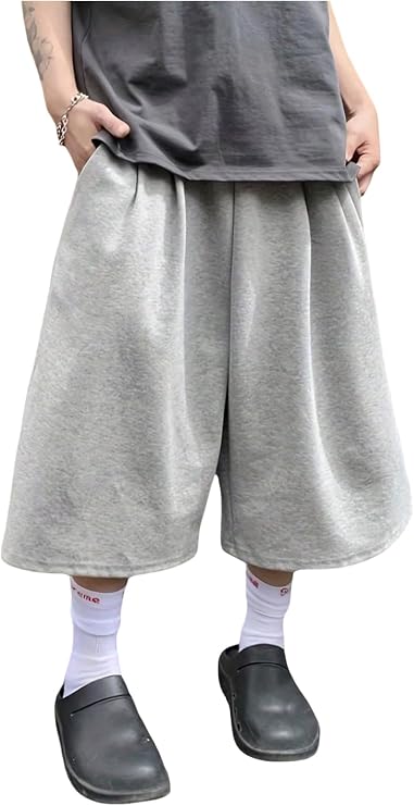 Verdusa Men's Baggy Sweat Shorts Wide Leg Oversized Athletic Sweat Jorts
