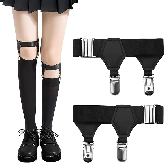1 Pair of Adjustable Sock Holders Stockings for Garters with 2 Clips Garters for Men and Women Garter Black for Suits Business Premises and Gothic Punk