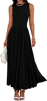 BTFBM Summer Maxi Dresses for Women 2026 Spring Sleeveless Casual Ruched High Waisted Long Sundress Flowy Beach Dress