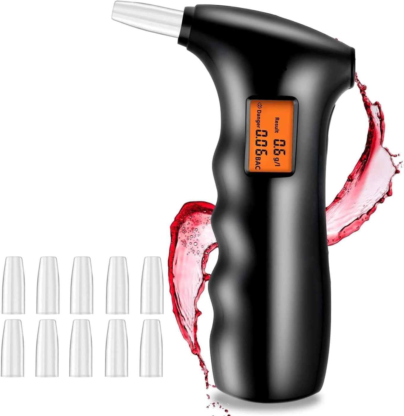 Breathalyzer,Personal Alcohol Breathalyzer Tester with LCD Digital Display,Professional-Grade Alcohol Tester with 10 Reusable Mouthpieces