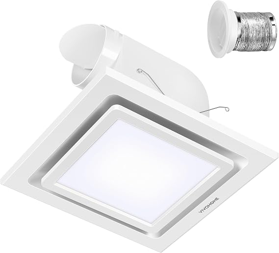 VIVOHOME Bathroom Exhaust Fan with Light, 165CFM Shower Ventilation Exhaust Fan with 6500K LED Light Combo,Ceiling Mount w/ 4" Duct Hose 1.5 Sones Square Fan, Cool White Light