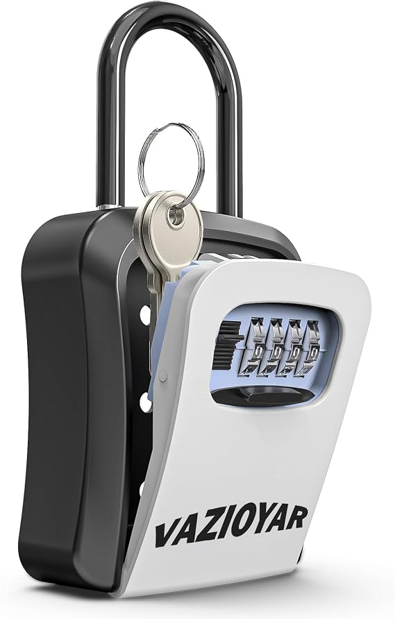 Key Lock Box for Outside, Portable Waterproof Wall Mounted Changeable 4-Digit Combination Key Storage Lockbox, 5 Keys Capacity Key (With Shackles)