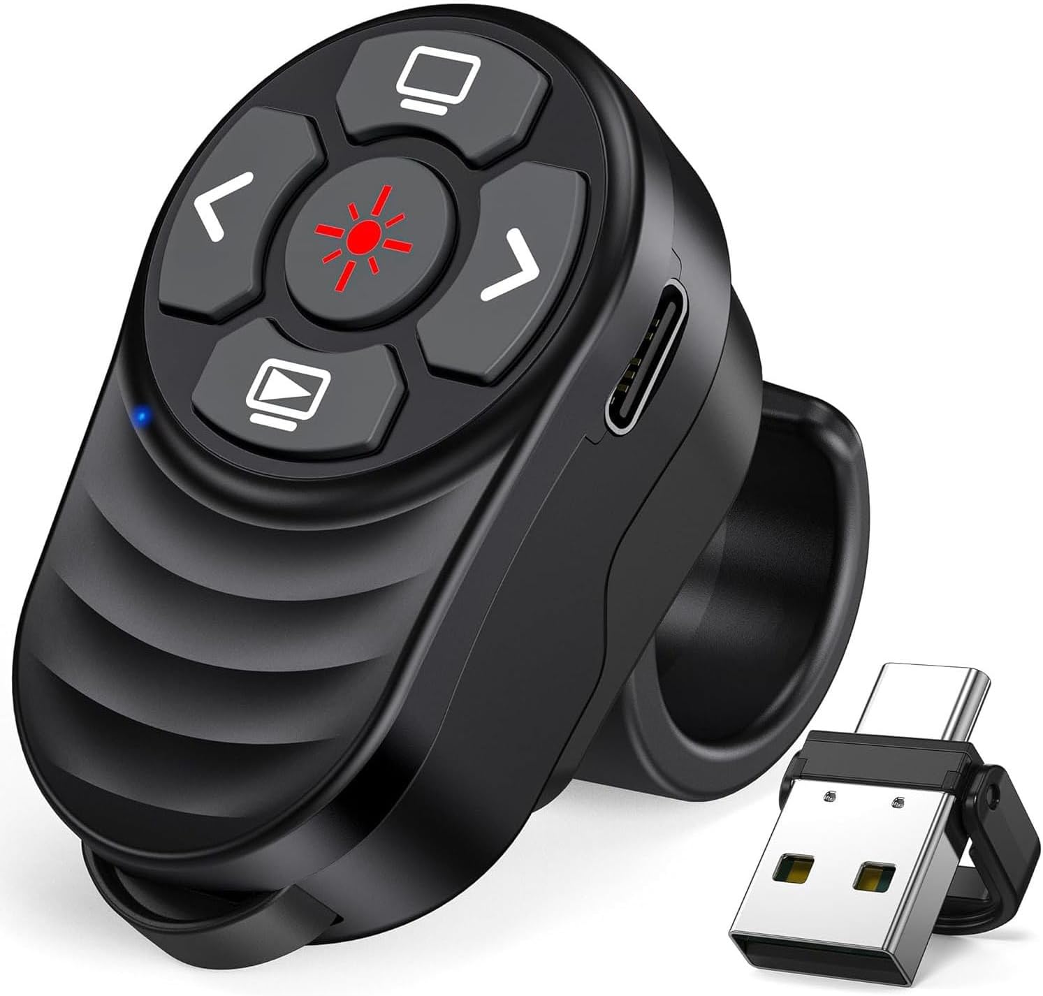 Finger Ring Wireless Presenter for Presentations Remote Control Laptop Powerpoint Rechargeable 2-in-1 USB Type C Presentation Remote Control Presenter Pointer for Windows Mac Linux