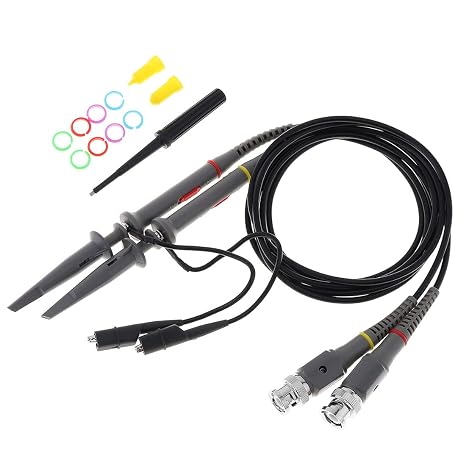 2pcs P6020 Upgraded Oscilloscope Clip Probes Kit 20MHz Fully Insulated BNC End Probe with Accessories Kit 1X 10X (Pack of 2)