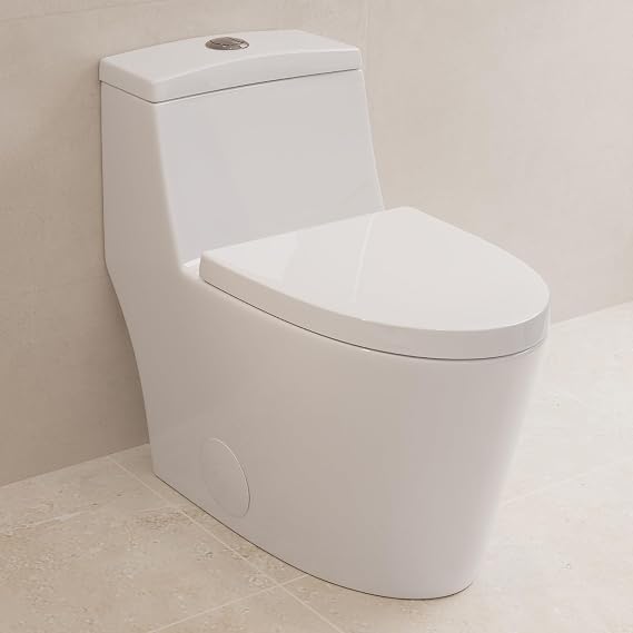 DeerValley Elongated One Piece Toilet with Standard Height Quick Release Seat Dual Flush 1.1/1.6 GPF White 12" Rough In Bathroom Toilet