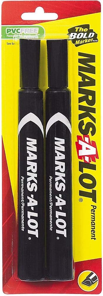 AVERY Marks-A-Lot Permanent Markers, Large Desk-Style Size, Chisel Tip, Water and Wear Resistant, 2 Black Markers 18922