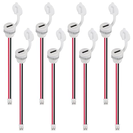 8pcs Type-C Female Chassis Waterproof 2P Solder Wire Type USB C Pigtail Cable Extension Power Cable USB-C Plug to 2 Pin Bare Wire Open End Connector(2pin with Terminal)