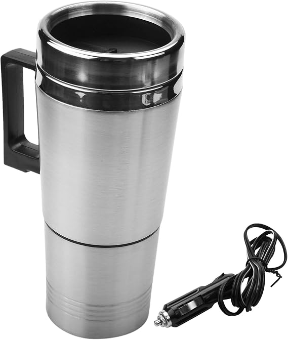 Car Heating Kettle, Simple 12V 300Ml Portable in Car Coffee Maker Tea Pot Vehicle Heating Cup Lid Outdoor Water Bottle Electric Tea Kettle