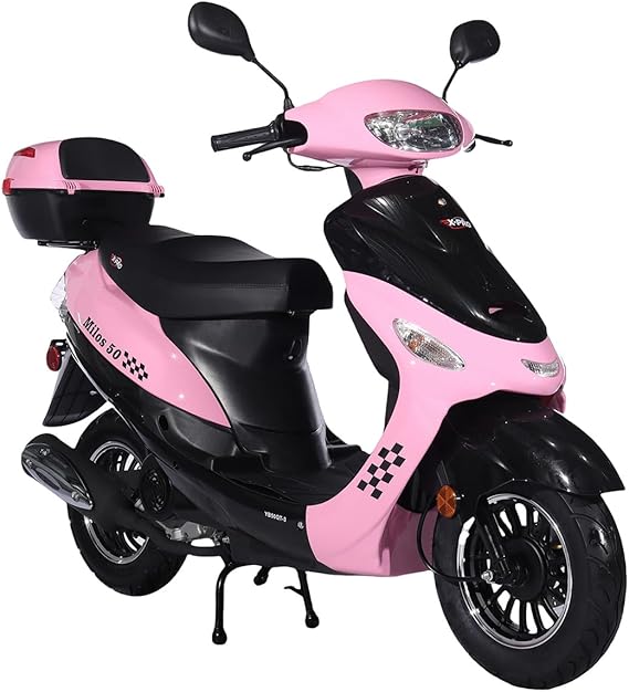 X-PRO Milos 50cc Moped with Electric/Kick Start 10" Aluminum Wheels (Pink)