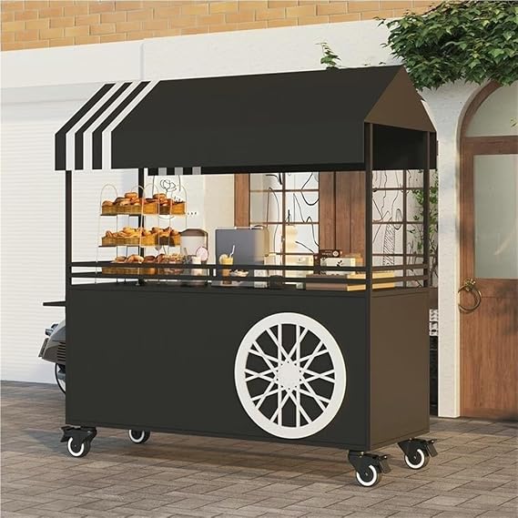Outdoor Vendor cart, Portable Cart with Canopy, Mobile Food Display Stand with Lockable Wheels for Markets, Street Food Events & Festivals(Black,47.2x47.8in)